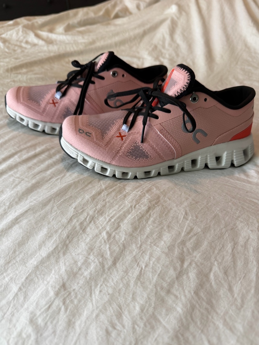 On Running Women's Pink and Black Cloud Running Shoes